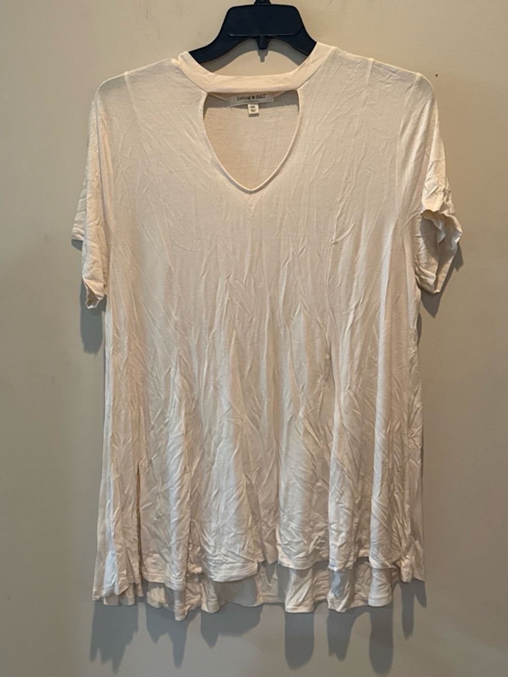 living doll Cream Short Sleeve V-Neck Top